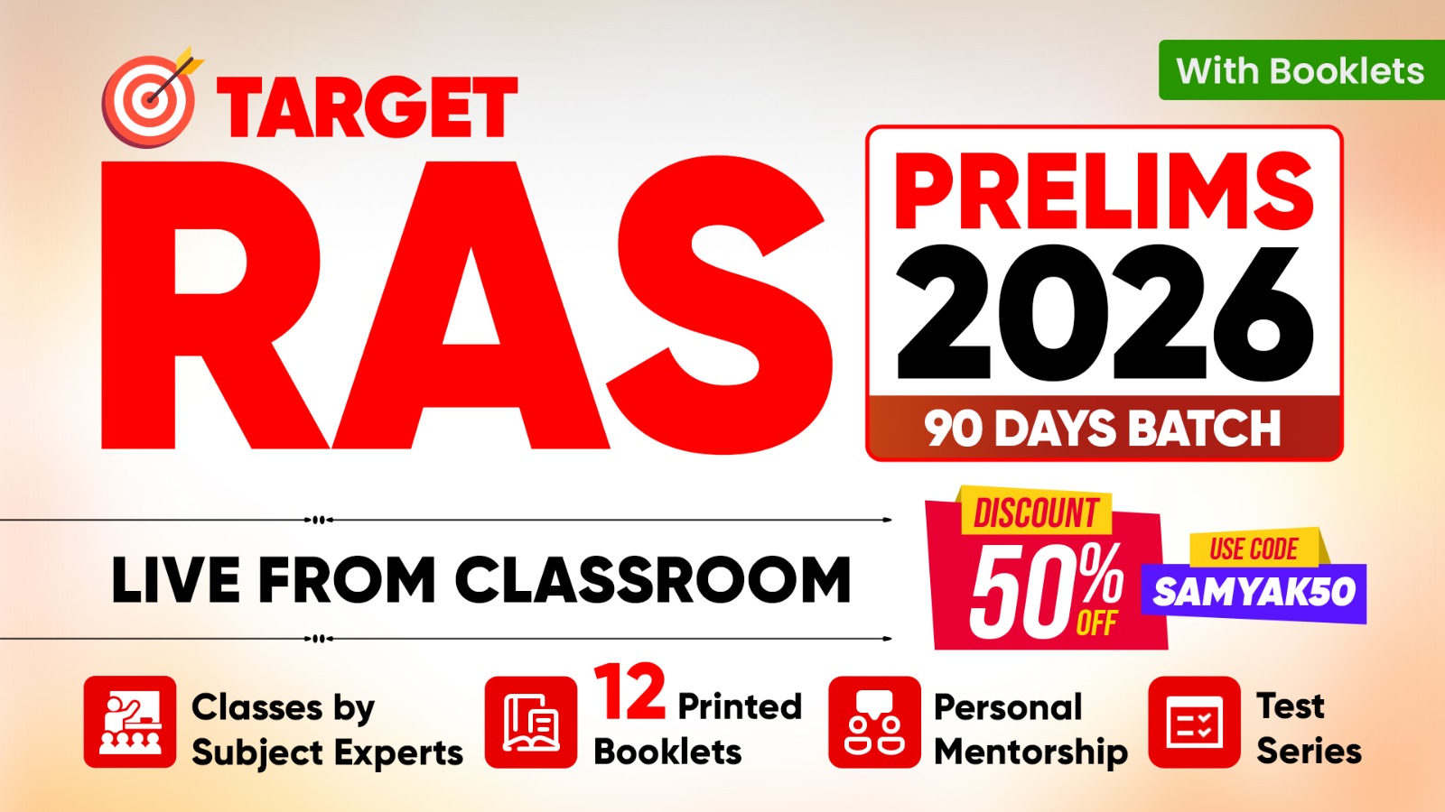 Target RAS PRE 2026 (English Med) Live from Classroom with Booklets — Samyak IAS